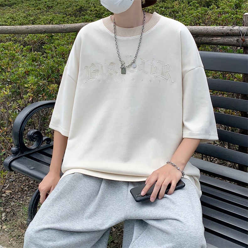 潮复古短袖t恤男设计感小众刺绣上衣情侣潮T018-P33,男装T恤,星座308B-1
