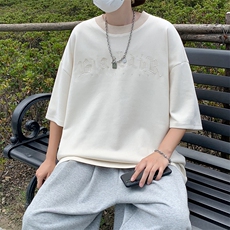潮复古短袖t恤男设计感小众刺绣上衣情侣潮T018-P33，男装T恤，星座308B-1