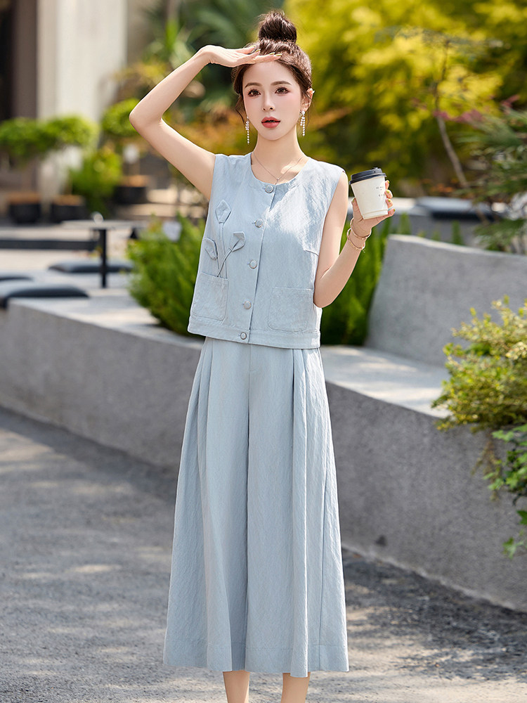 轻熟风时尚套装女2025夏季新款气质显瘦无袖背心马甲阔腿裤两件套,女装套装/套裙,琦鑫阁（原依鑫阁）
