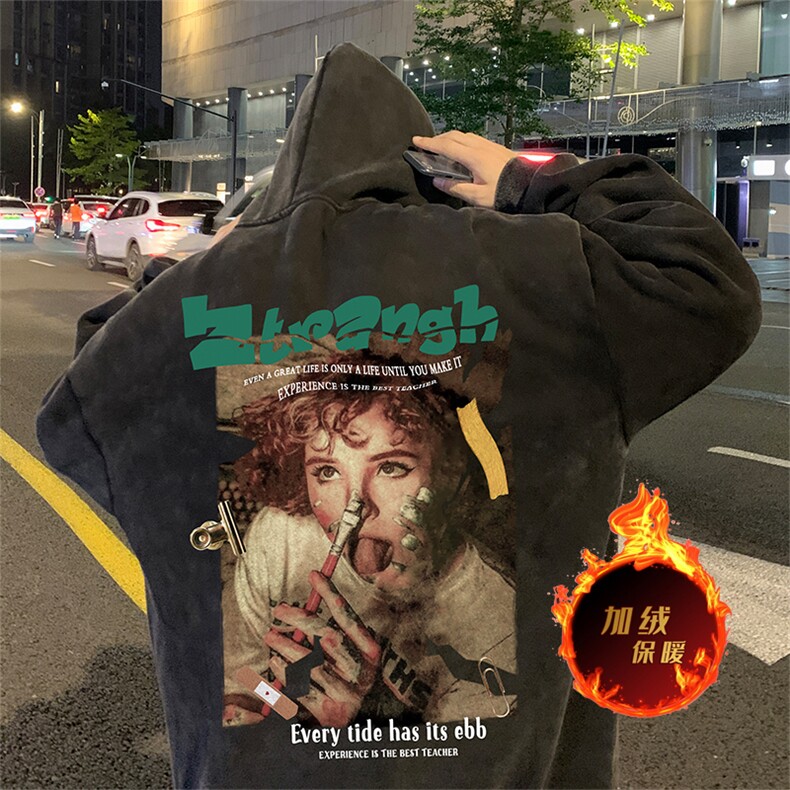 直播品质 500克重磅美式做旧水洗卫衣 SL1519-常规特P55加绒特P65图片