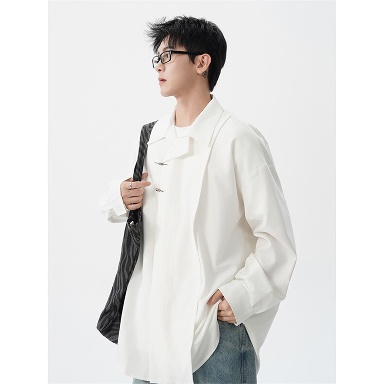 8XL-M风新中式黑色翻领长袖衬衫男秋季休闲衬衣痞帅CS537P58,男装衬衫,电商D206-1
