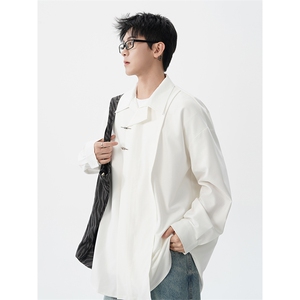 8XL-M 风新中式黑色翻领长袖衬衫男秋季休闲衬衣痞帅CS537P58图片
