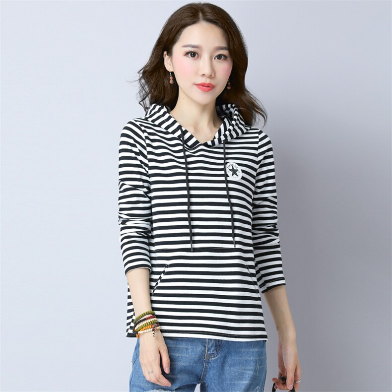 2021秋季新款简约时尚休闲减龄连帽宽松舒适条纹卫衣，女装卫衣/绒衫，鑫鑫格