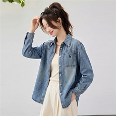 现货2026年春季休闲风牛仔绣花衬衫外套，女装短外套，靓衣阁