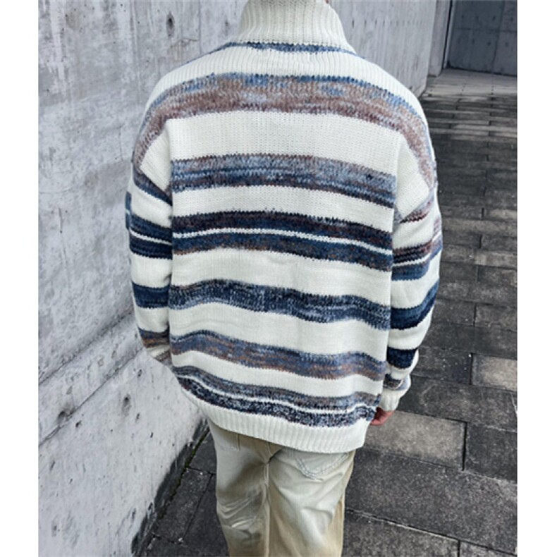 复古条纹开衫毛衣男女秋季休闲拼色拉链立领针织外套MY341,男装针织衫/毛衣,星座1116A（原606A-3）