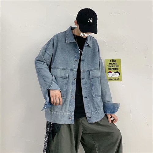 港风休闲牛仔夹克男士潮流韩版外套学生宽松帅气上衣服523-p55图片