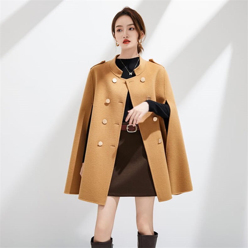 洋气斗篷款开袖设计中长款双面大衣时尚百搭,女装双面呢大衣,柔娇羊绒大衣