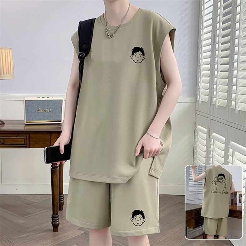 无袖t恤男夏季套装男背心一套搭配帅气衣服篮球服两件套TZ251P52,男装休闲套装,星座1013-5