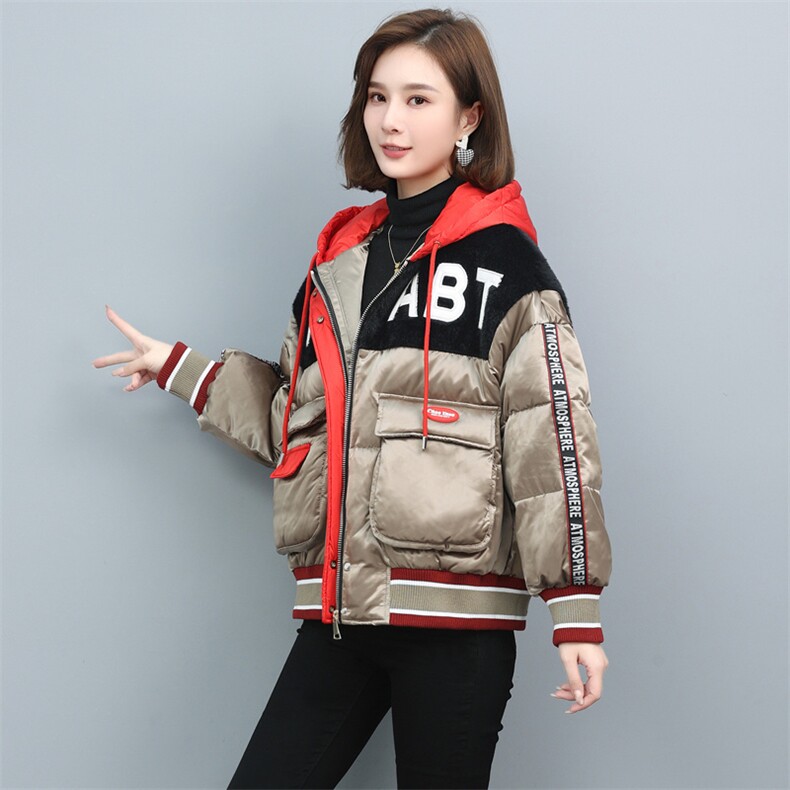 2021冬装新款拼接时尚洋气短款设计白鸭绒加厚羽绒服女,女装羽绒服,深水步