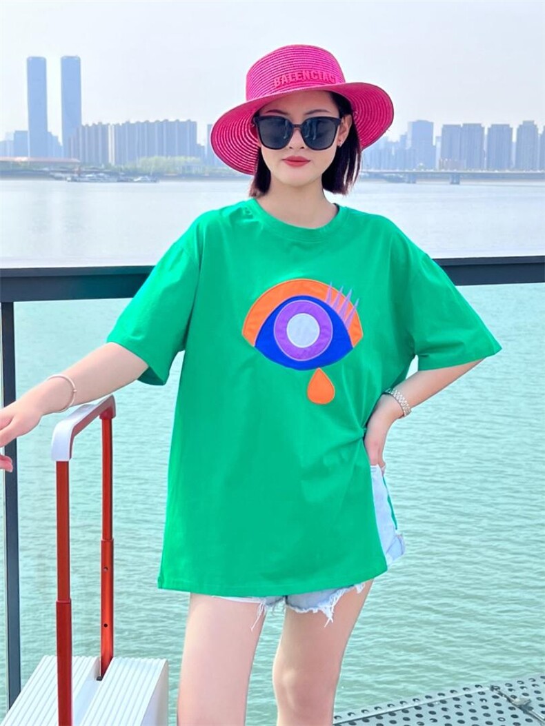 OUGNI夏装新款贴布刺绣开叉T恤潮，女装T恤，OGENI 欧葛妮