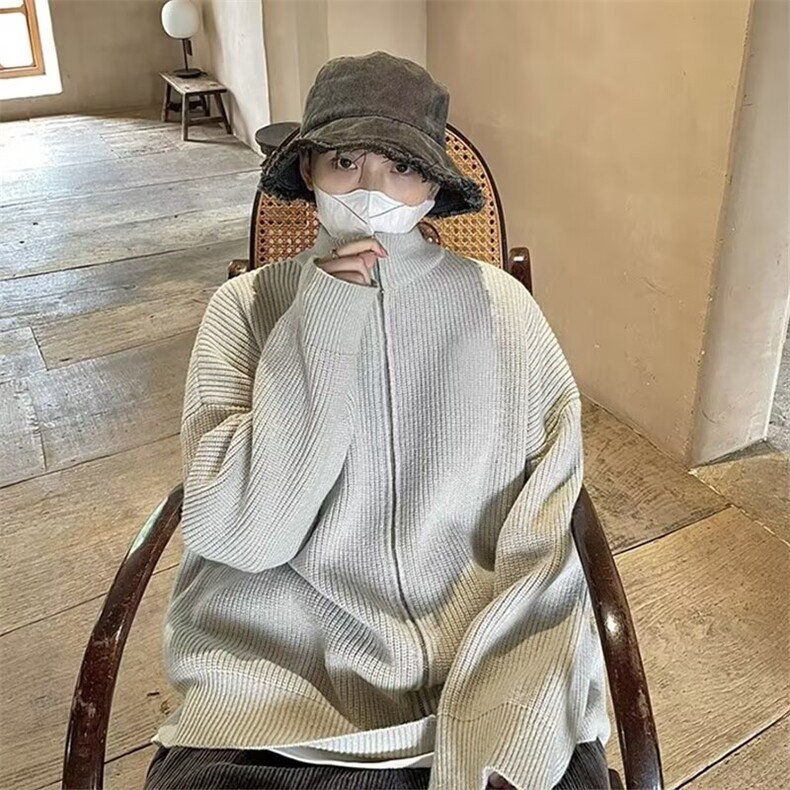 M25-P482024开衫拉链毛衣外套立领男女秋冬慵懒高级休闲宽松，男装针织衫/毛衣，电商B323A