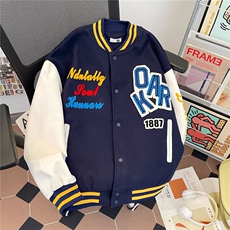美式复古字母刺绣棒球服男女秋冬情侣宽松夹克外套潮牌，男装夹克，星座1210-1