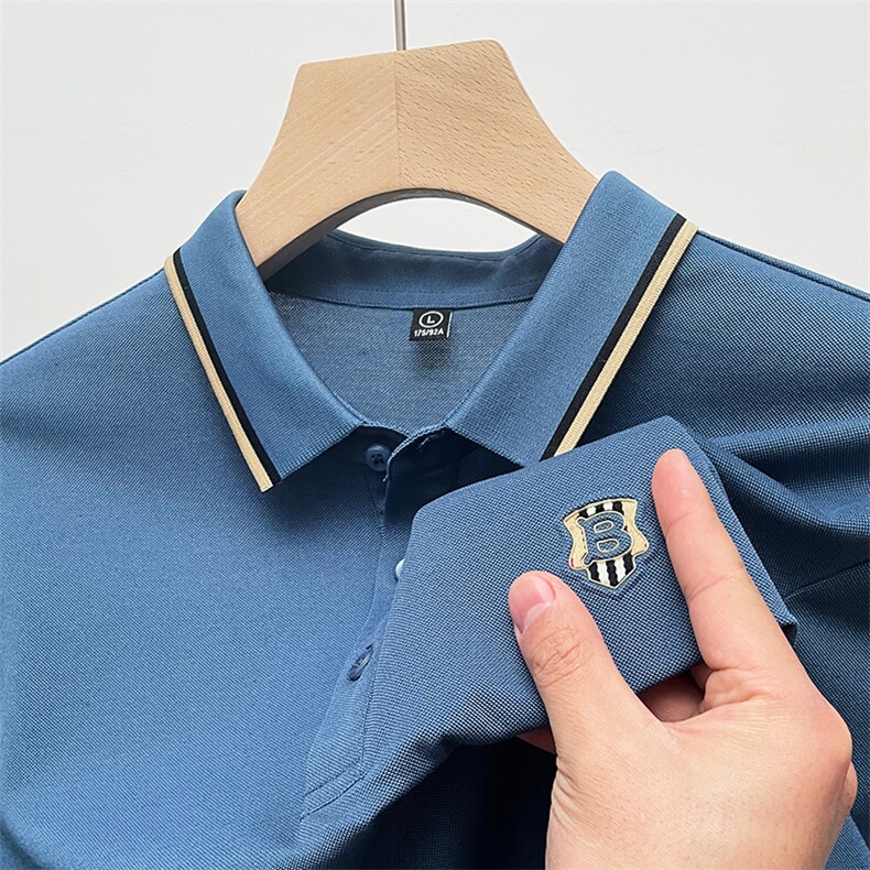 高端打牌男士短袖T恤翻领POLO中青年商务休闲弹力半袖上衣男装潮图片