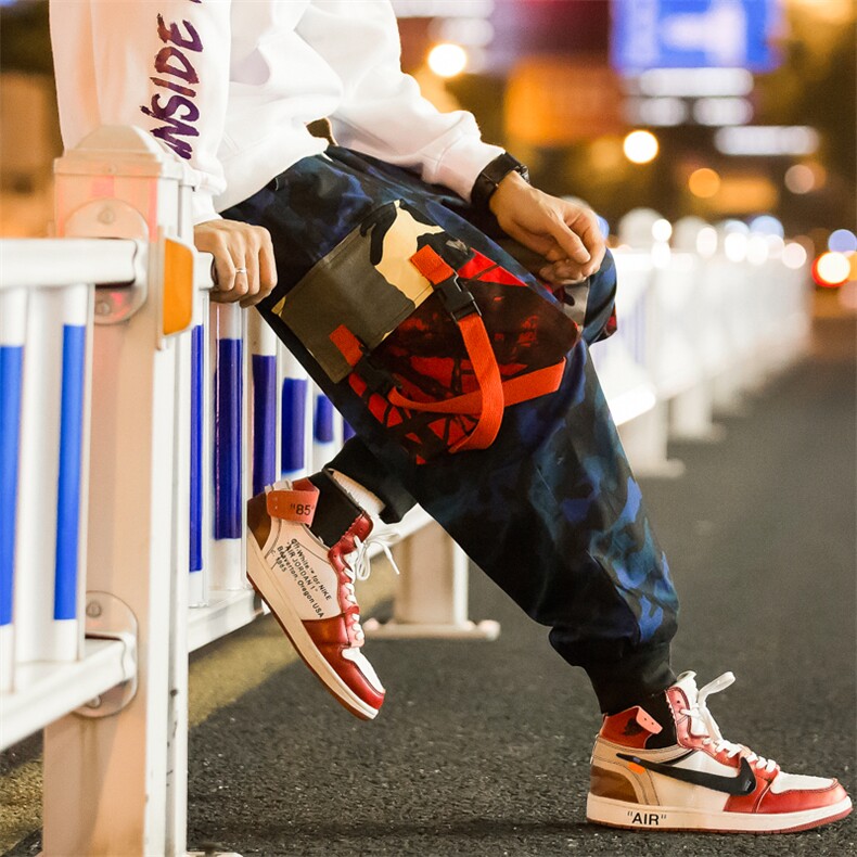 秋装夜景宽松迷彩工装休闲九分裤嘻哈滑板束脚哈伦裤潮男K272/P65图片