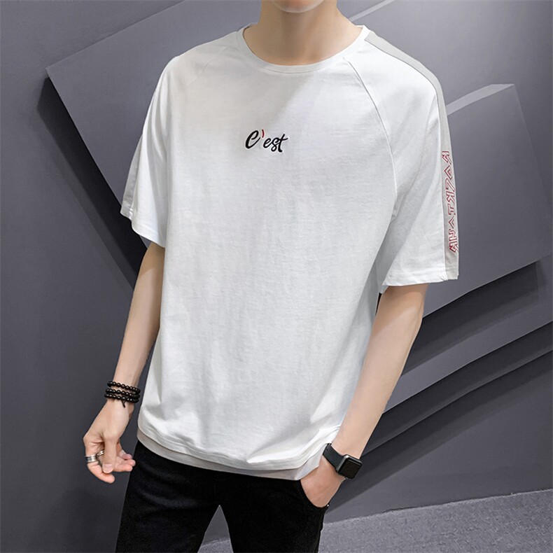 短袖t恤男2021新款夏季时尚字母刺绣纯棉体恤衣服男DS735TP25,男装T恤,电商A102
