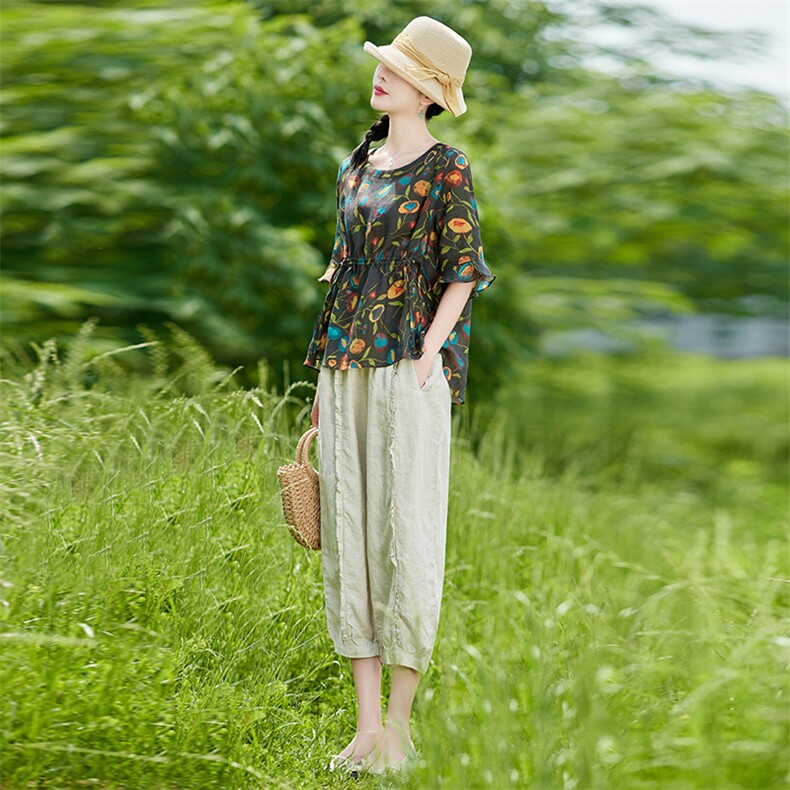 苎麻高端夏季两件套时尚新款2022年休闲洋气宽松显瘦阔腿裤套装女,女装套装/套裙,辉之琳