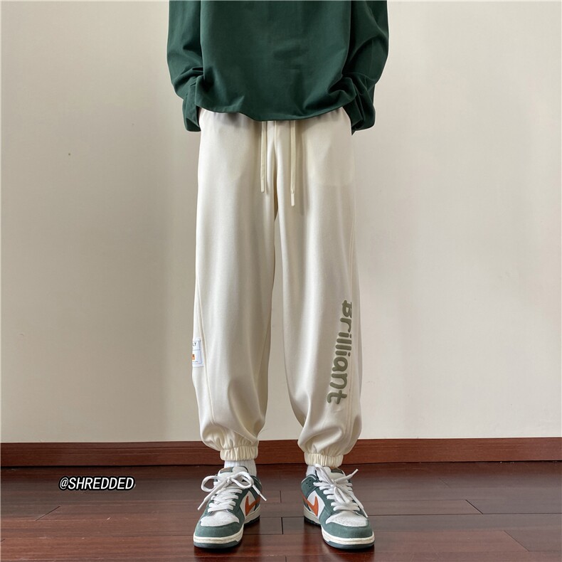 2024秋季新款港风字母发泡印花宽松束脚卫裤B315-K23464-p50控68,男装休闲裤,电商B315