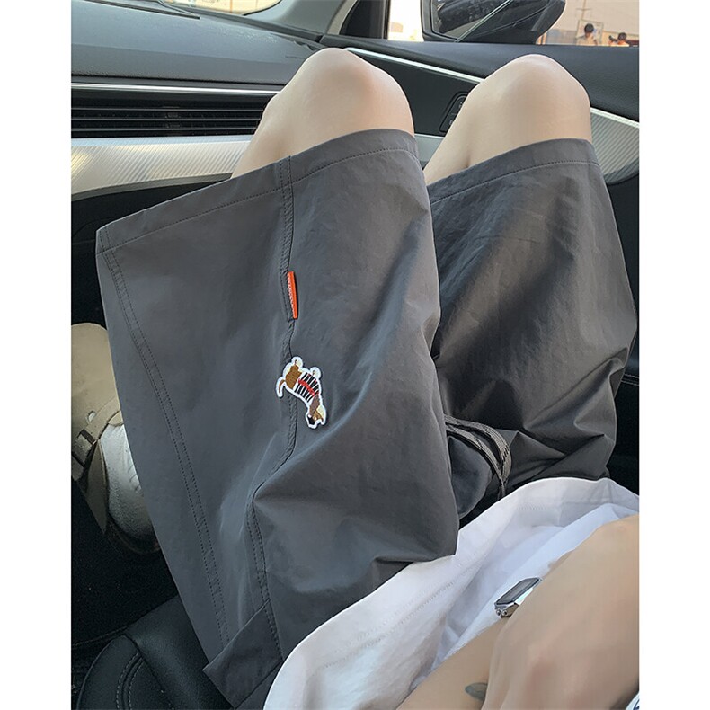 腊肠狗刺绣拼接短裤男夏外穿直筒薄款速干沙滩中裤运动四五分裤子,男装牛仔裤,星座604
