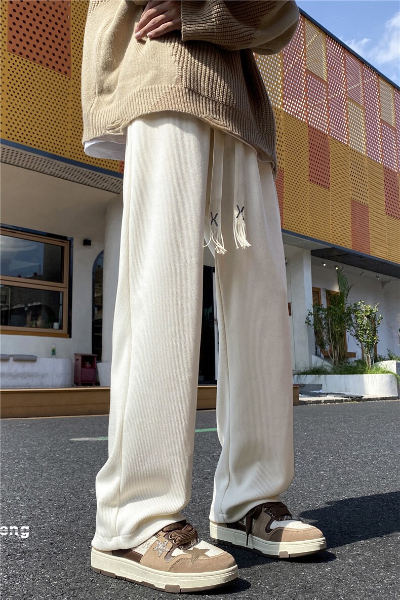 抖音品质港风新款飘带针织宽松直筒休闲裤B315-K23462-p55控68,男装休闲裤,电商B315
