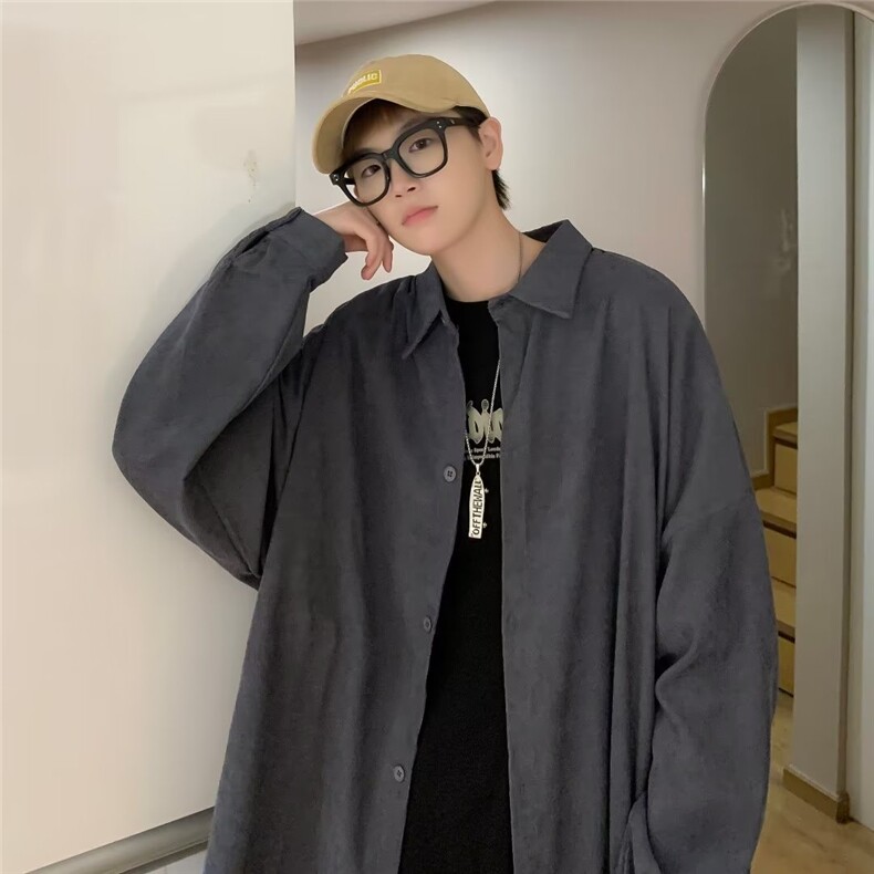 长袖衬衫男港风日系韩版灯芯绒翻领衬衫C4013P32,男装衬衫,星座1116-2
