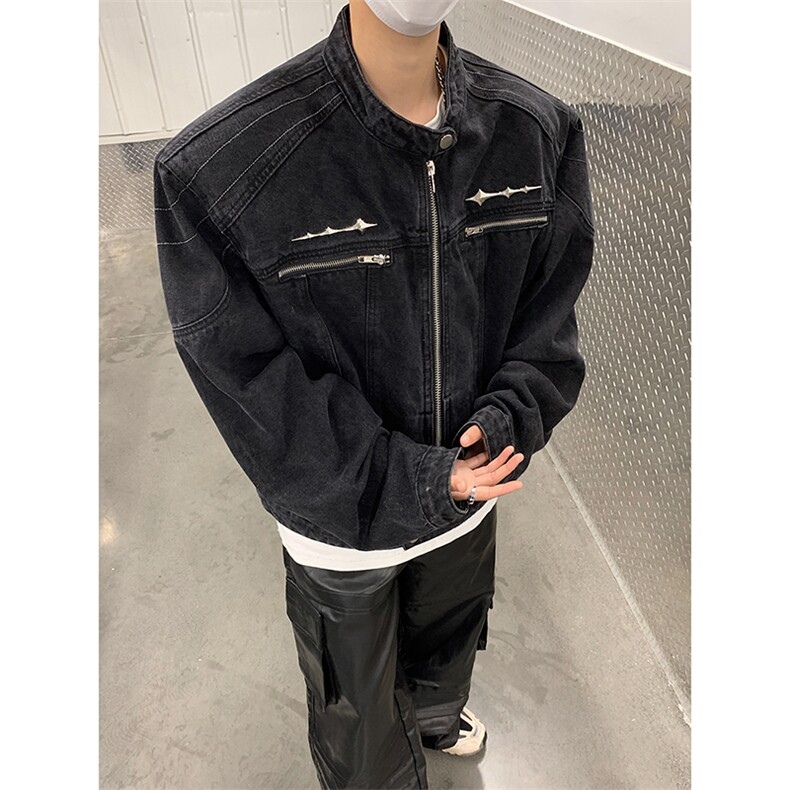 美式高街牛仔外套男秋季拉链潮牌立领vintage夹克潮牌J8200-p78,男装夹克,星座1008