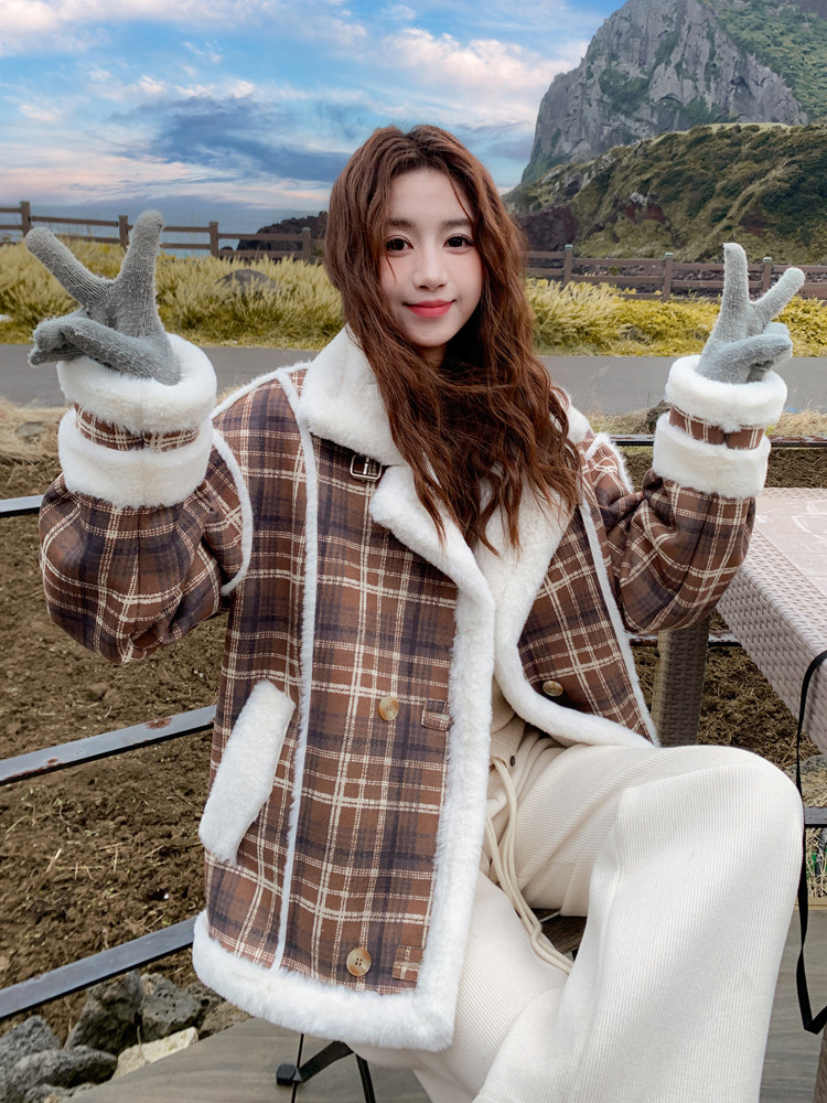 2025新款格纹皮毛一体复合加厚外套格纹皮毛一体182-8678P195K268,女装皮草,帛香坊