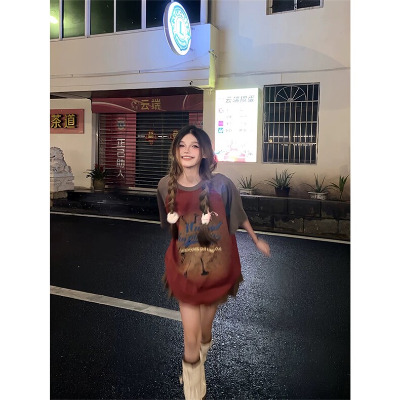 网图有货美式复古美拉德氛围感情侣短袖T恤男女宽松上衣A654-P38,男装T恤,星座1505