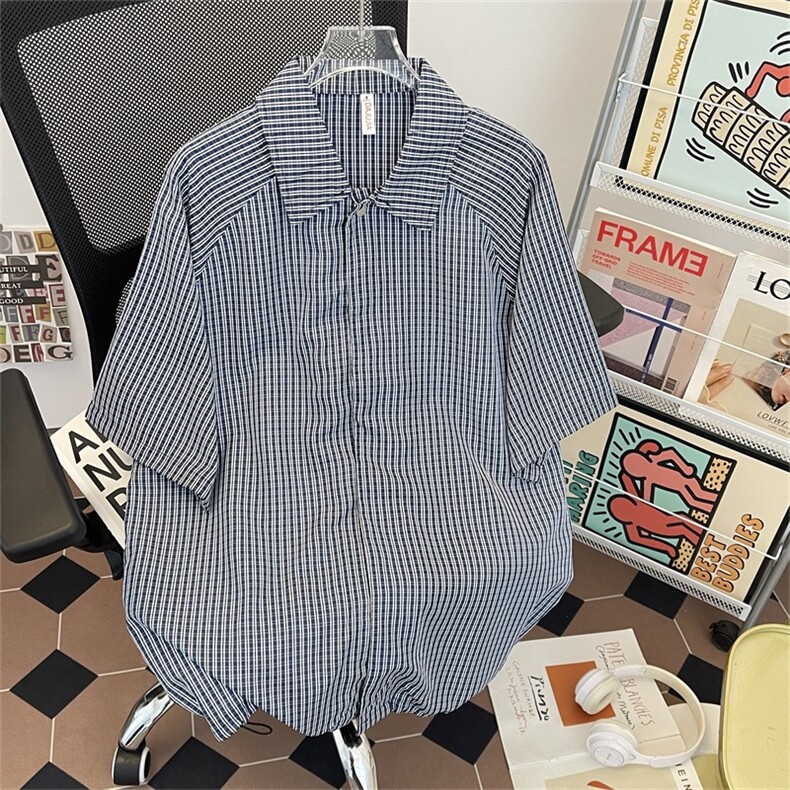 格纹短袖衬衫男女夏季宽松休闲格子衬衣日系百搭半袖上衣2276P40，男装T恤，星座410-2