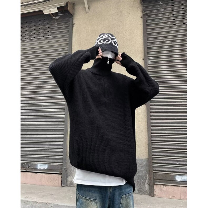 日系ins复古半拉链毛衣男冬季潮牌简约宽松百搭纯色BM628-P58,男装针织衫/毛衣,星座1109-3