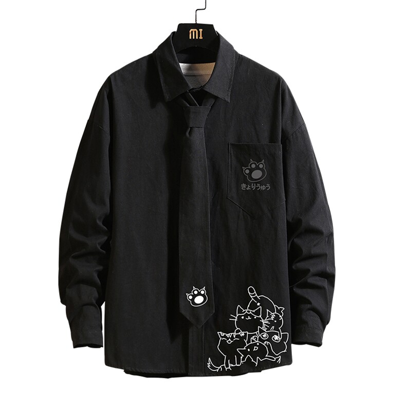LC42107-P45加绒款P55痞帅领带长袖衬衫男士大码dk制服男jk砖墙,男装衬衫,电商A040A