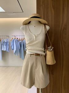 高品质冰丝针织吊带背心女内搭无袖打底衫上衣纽扣背心春夏新款图片