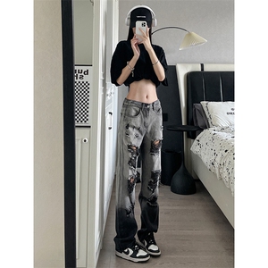 美式ins高街小众hiphop夏季破洞牛仔裤货号K729P60图片