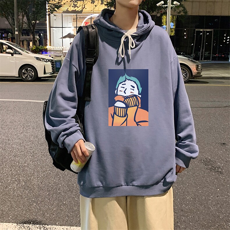 WY2042-P35加绒款-P40纯棉连帽卫衣男大码运动帽衫宽松薄外套男,男装卫衣,电商A040