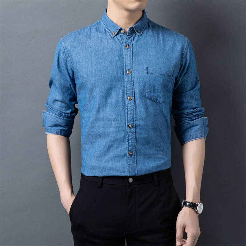 H5621钱塘2020-1秋冬精品男士牛仔百分百纯棉衬衣舒适P55,男装衬衫,钱塘207-1