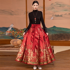 芷墨秋季新款中式复古马面裙套装显瘦千金大小姐上衣裙子两件装，女装套装/套裙，芷墨服饰