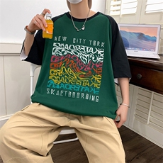 拼接品质高克重纯棉落肩港风大码宽松男士情侣圆领T恤控价49，男装T恤，星座301D-4(原星座1004-4）