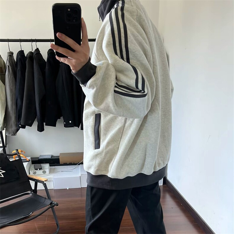 抖音得物高品质美式高街重磅结构设计拼接织带立领卫衣外套CM42,男装卫衣,电商A486