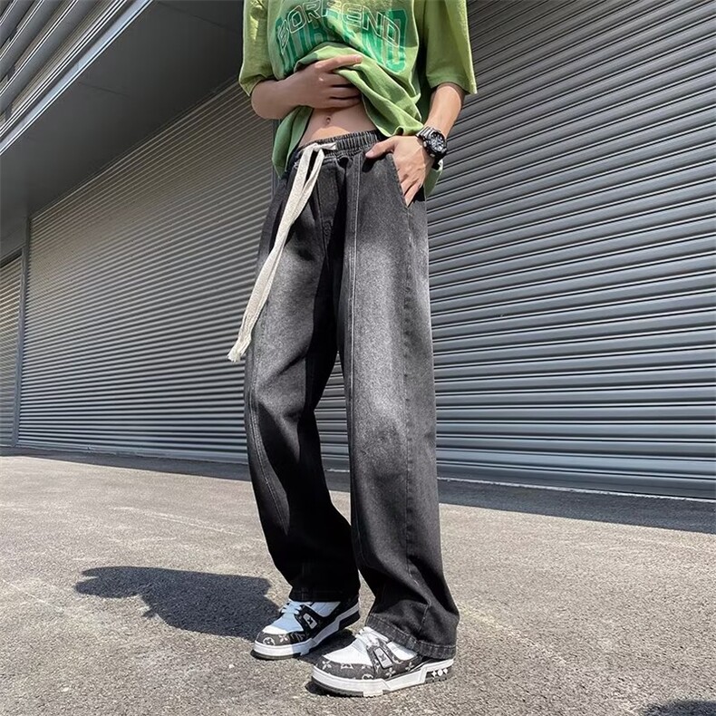 美式vibe裤子高街水洗牛仔裤男设计感小众拉链裤K688P40图片