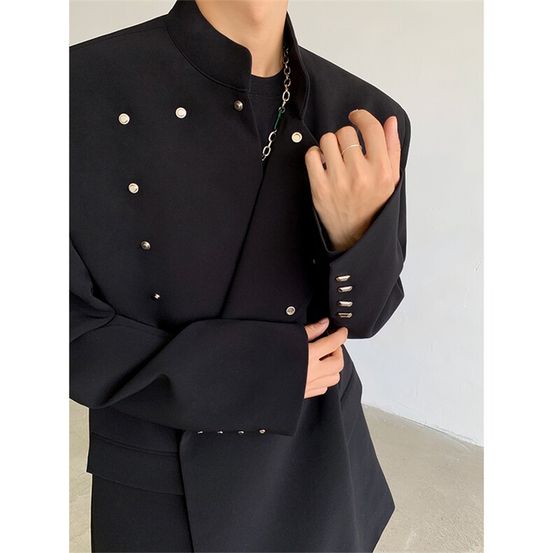 新中式立领西装外套男高级感金属暗扣垫肩西服秋季XF422P128,男装西服套装,星座512-1（原513-3）