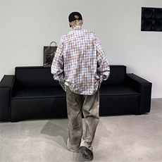 格子衬衫男女同款ins潮牌宽松痞帅长袖格纹衬衣帅气防晒HJ05/P45，男装防晒衣，星座506