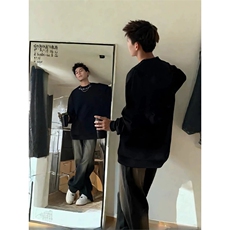 黑色美式重磅圆领卫衣男春秋款青少年外套小领口高级感长袖打底衫，男装卫衣，星座809A(原222-1)