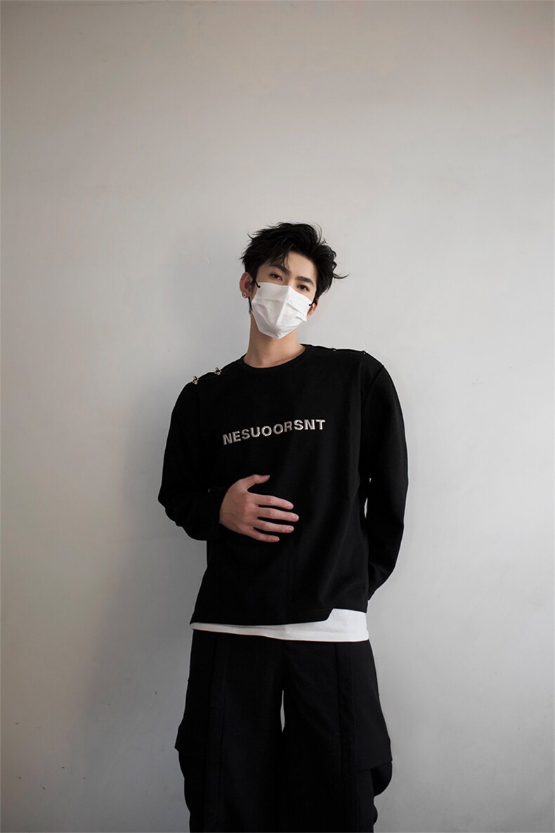 明星私服现货春款飞机扣不对称双肩设计打底T恤潮流高街卫衣P55,男装卫衣,电商B319