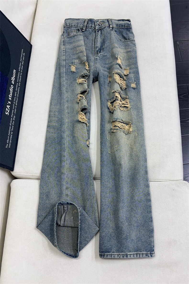 B221美式ins高街暗黑宽松直筒破洞牛仔裤LK25504-特P45控78,男装牛仔裤,电商B221