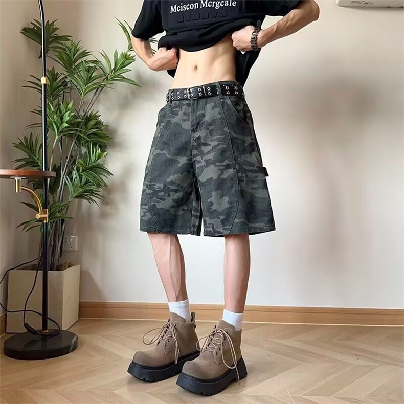 美式高街迷彩牛仔短裤男款夏季工装裤子潮牌五分裤DK15-P37图片