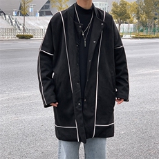 麂皮绒立领风衣潮流宽松韩版外套大衣男士中长款FY02-p128，男装风衣，电商B288