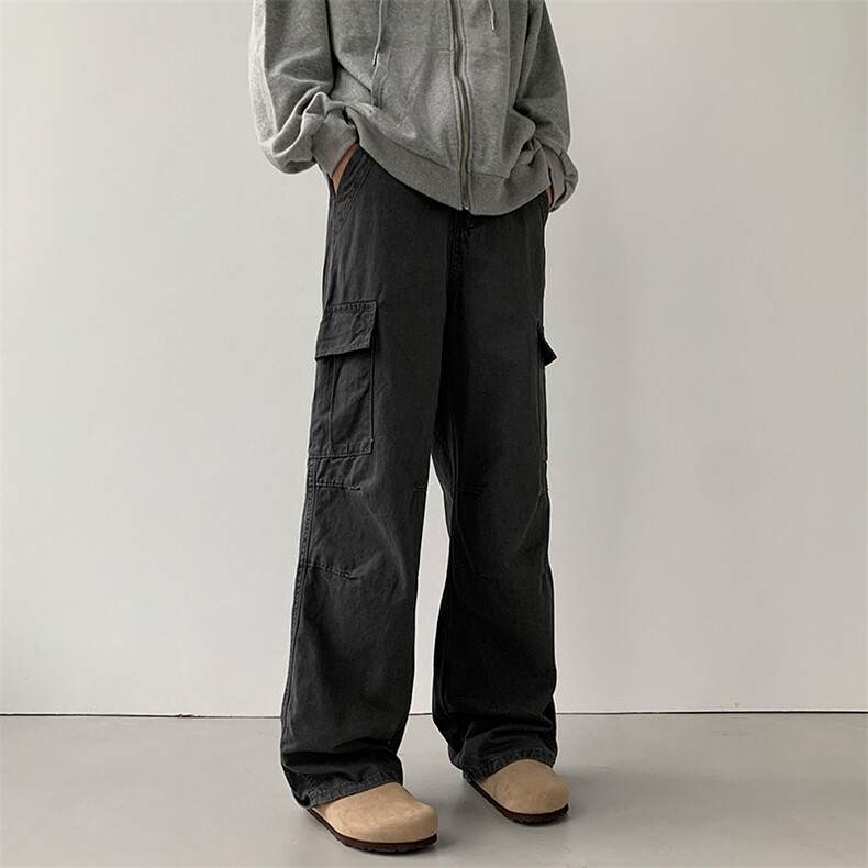 2025秋冬三色高级感褶皱工装裤男款潮直筒宽松休闲长裤子LY528，男装休闲裤，电商B381-2