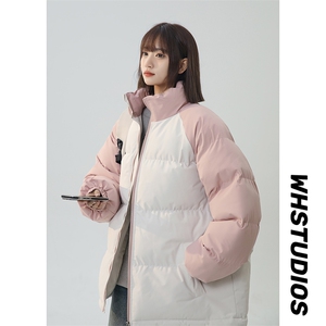 得物二开拼接色棉衣拉链撞色棉袄男女生情侣立领A177-M718-P48
