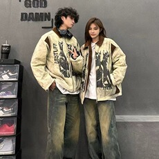 冬季美式复古翻领棉服男女潮牌宽松加厚保暖脏脏衣情侣外套，男装棉衣，星座813-2
