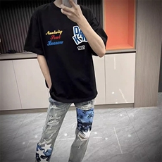 万针全刺绣工艺抖音得物高品质260克重磅纯棉双纱美式高街短袖T恤，男装T恤，电商A486