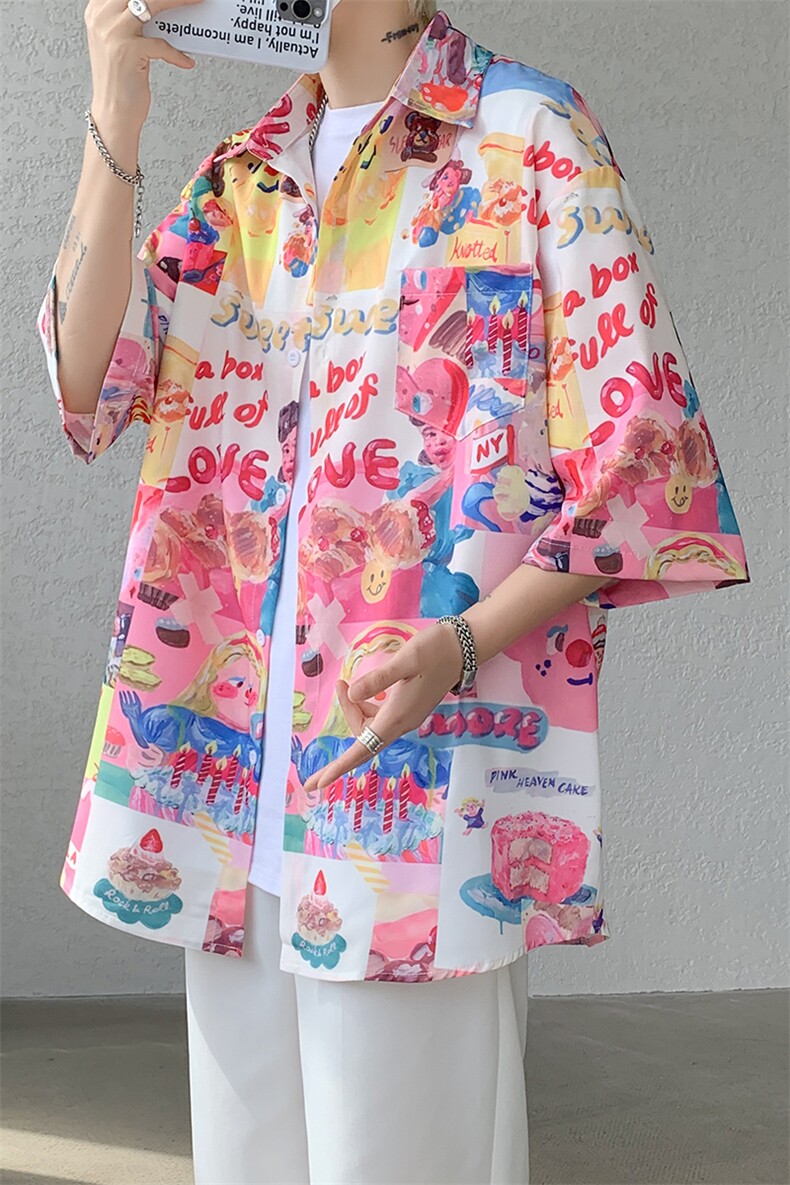 8XL-M特大码古巴领花衬衫男复古夏威夷情侣沙滩短袖衬衣CS514P35,男装衬衫,电商D206-1